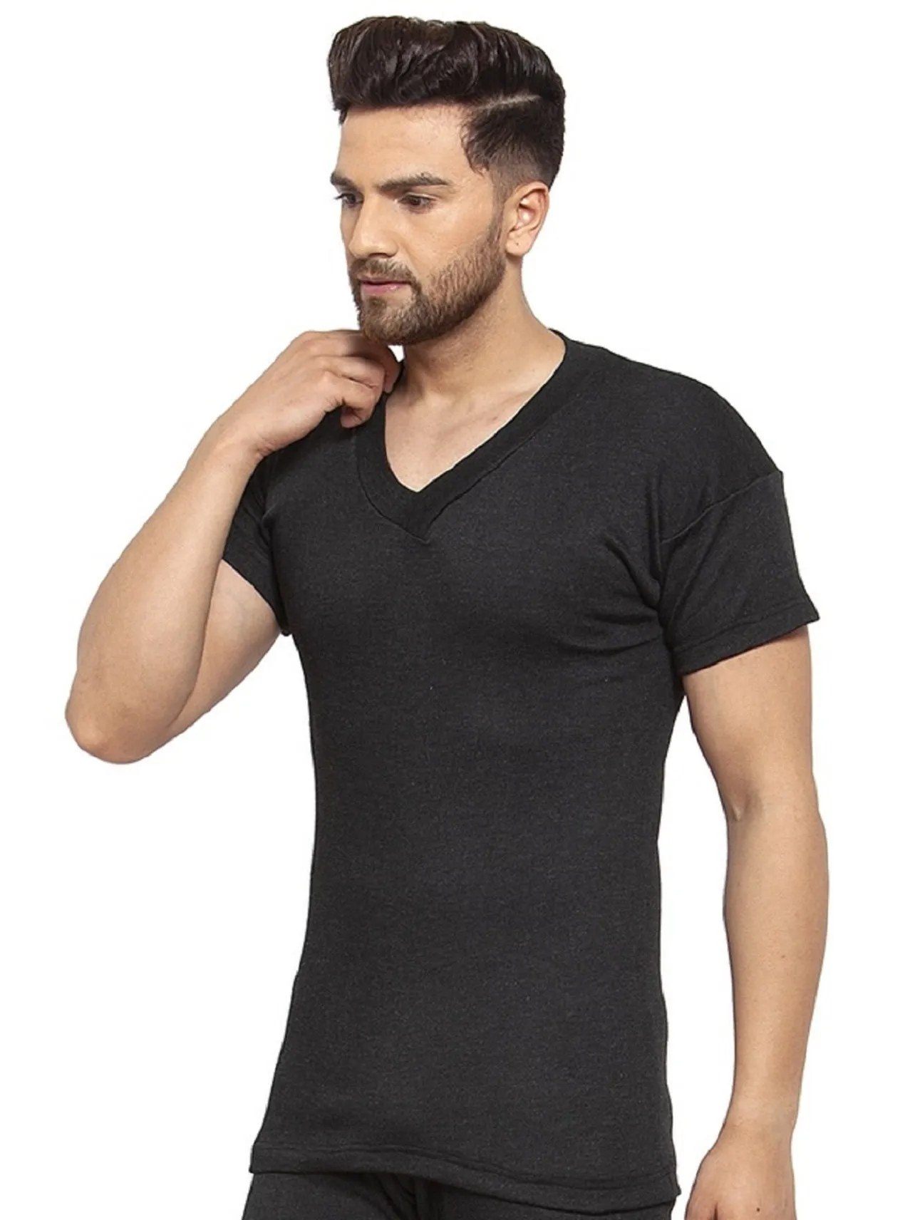 MEN'S HALF SLEEVES SOLID V NECK THERMAL TOP