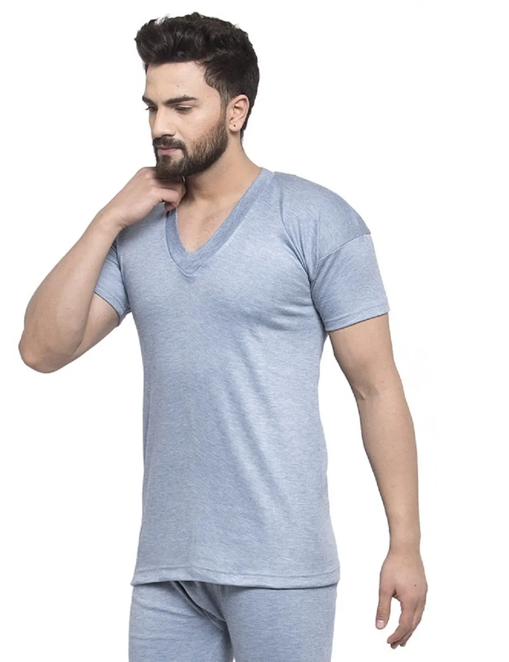 MEN'S HALF SLEEVES SOLID V NECK THERMAL TOP