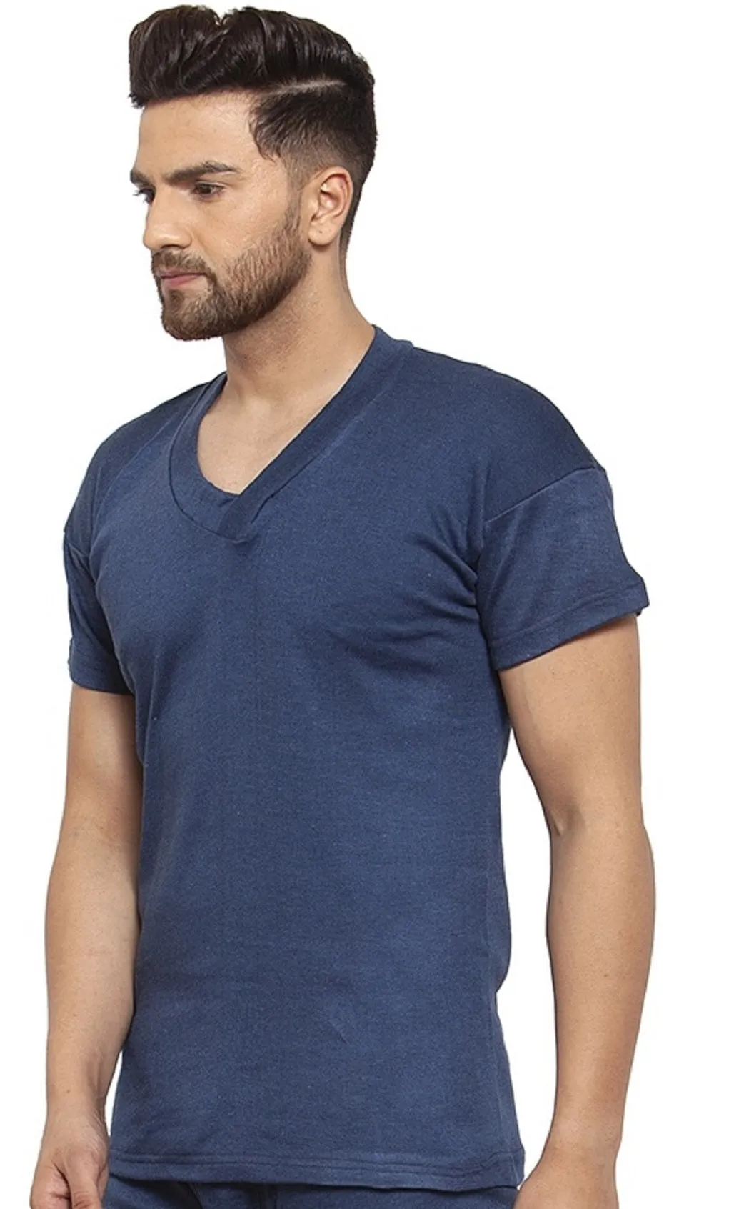 MEN'S HALF SLEEVES SOLID V NECK THERMAL TOP