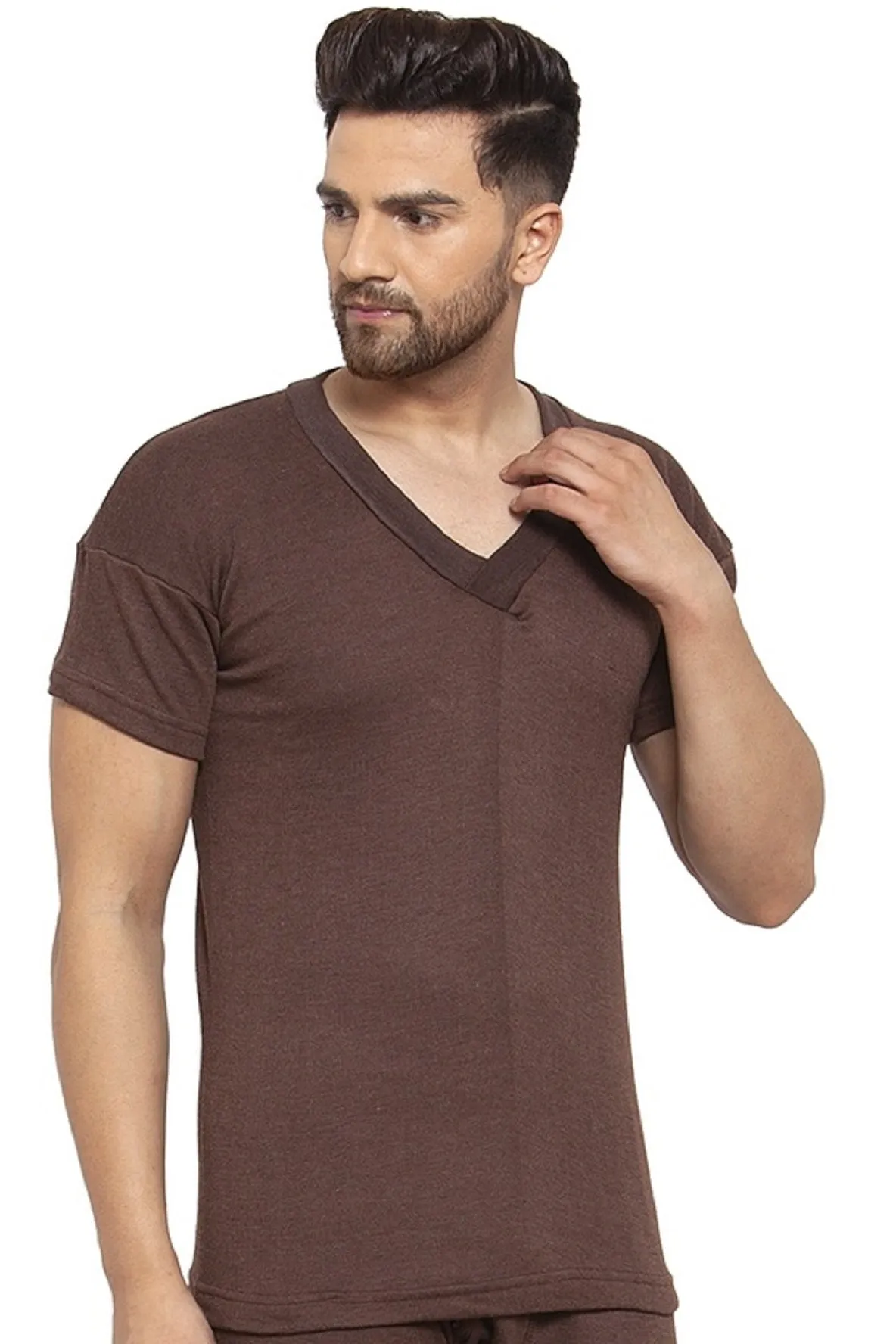 MEN'S HALF SLEEVES SOLID V NECK THERMAL TOP