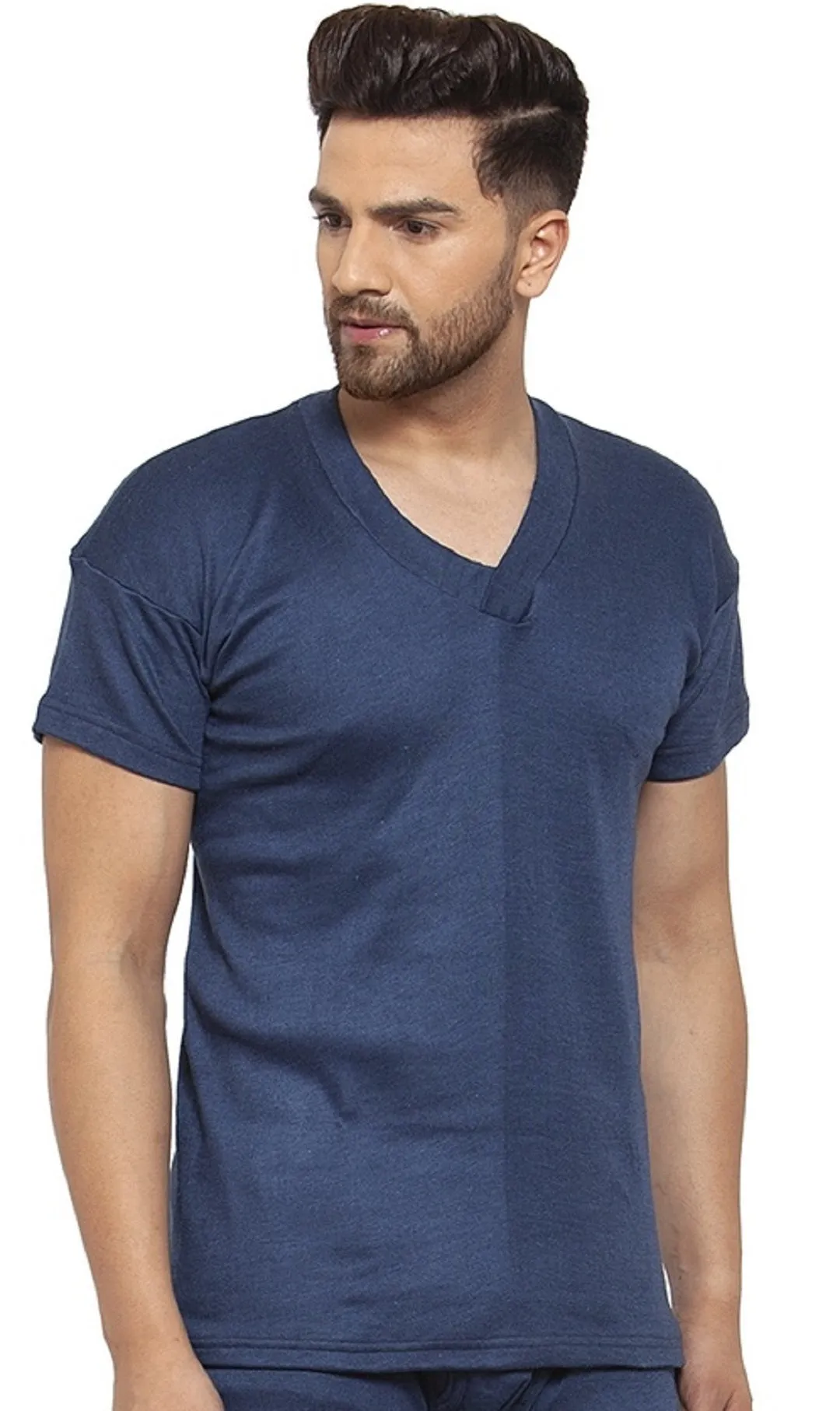 MEN'S HALF SLEEVES SOLID V NECK THERMAL TOP