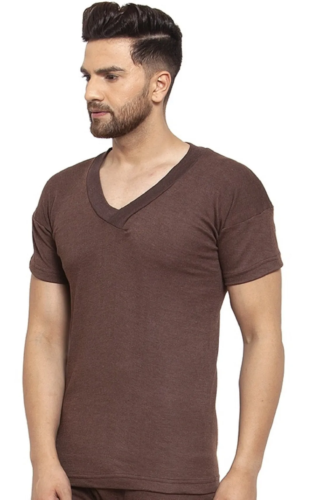 MEN'S HALF SLEEVES SOLID V NECK THERMAL TOP