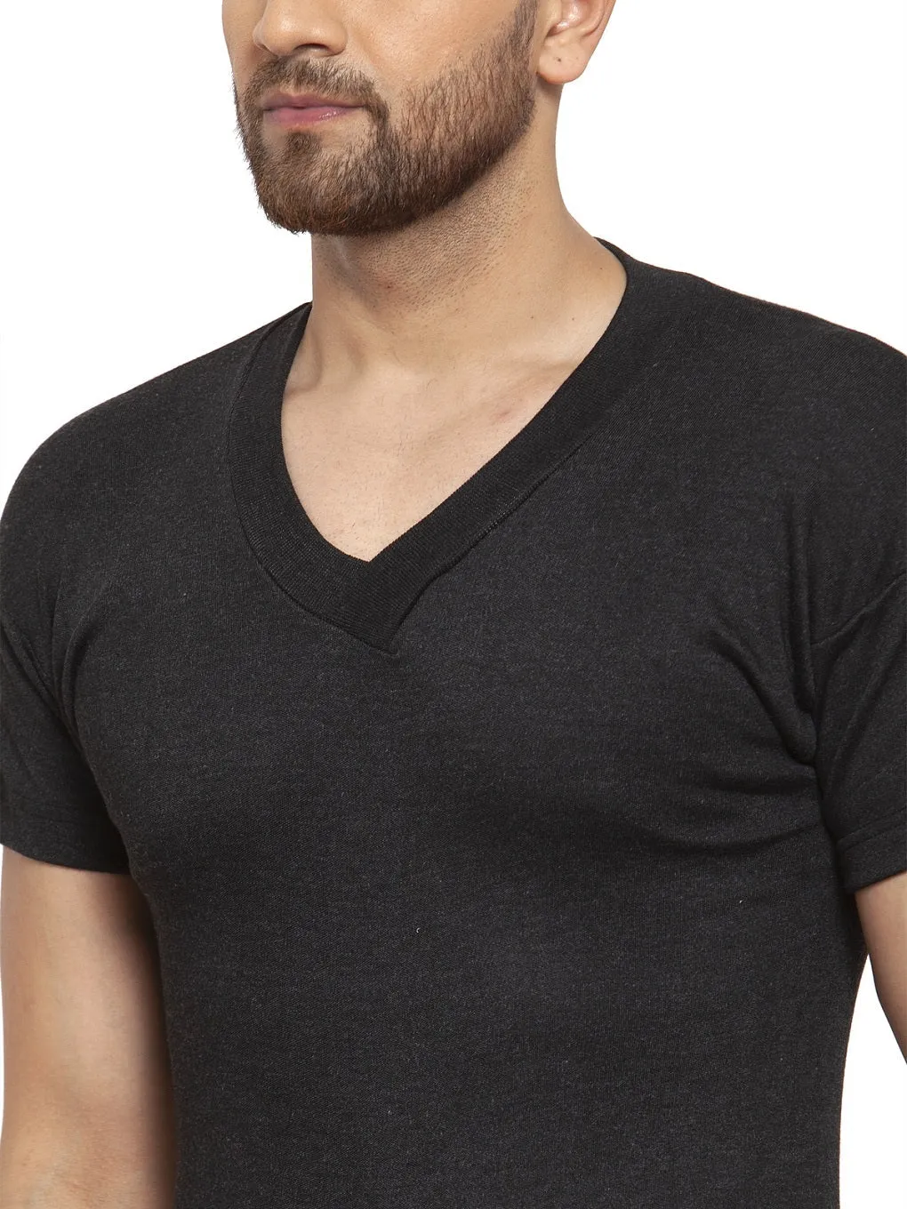 MEN'S HALF SLEEVES SOLID V NECK THERMAL TOP