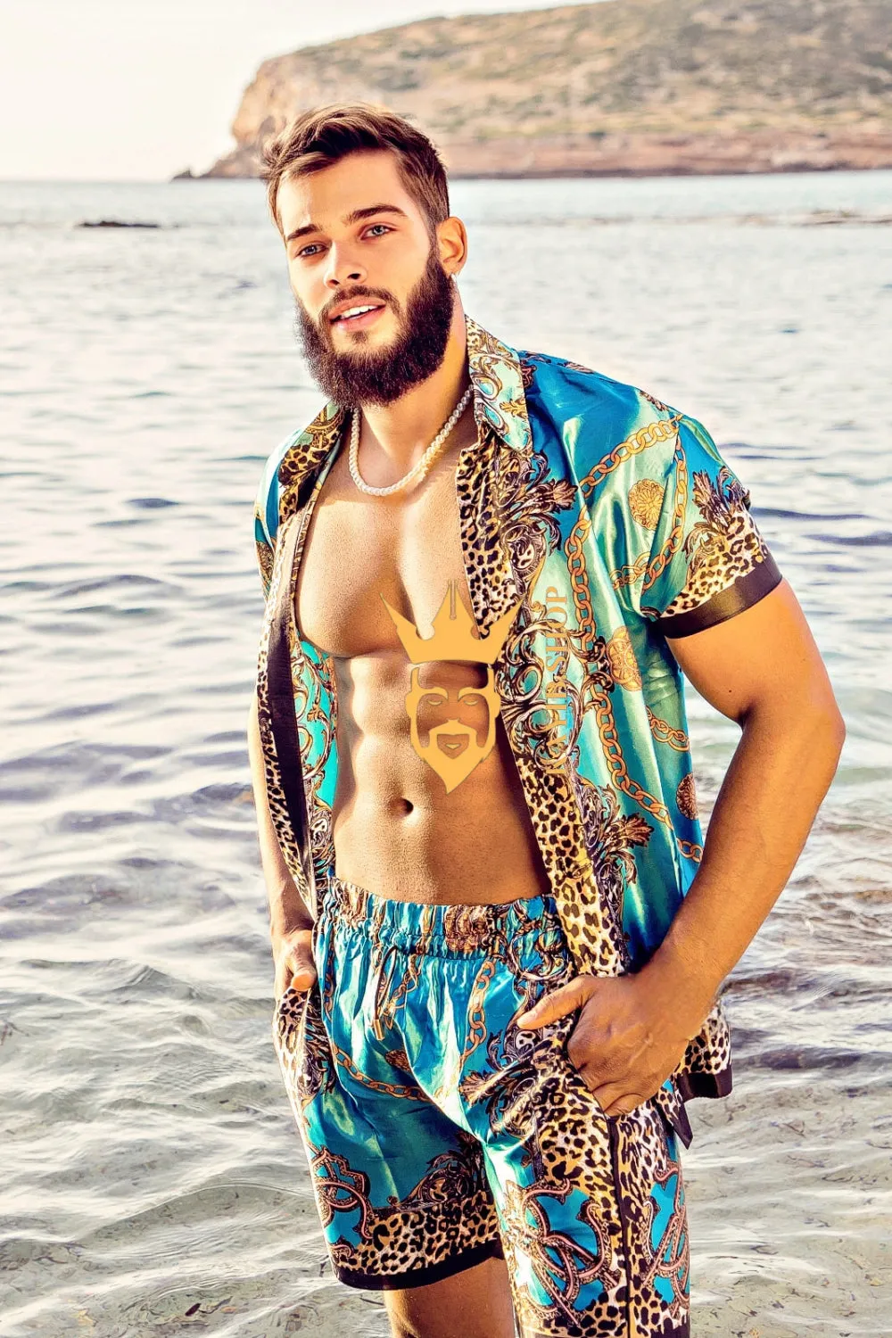 Men's Short Sleeve Floral Silk Button-Down Shirt Set - Elevate Your Summer Style with Luxurious Comfort and Tropical Appeal