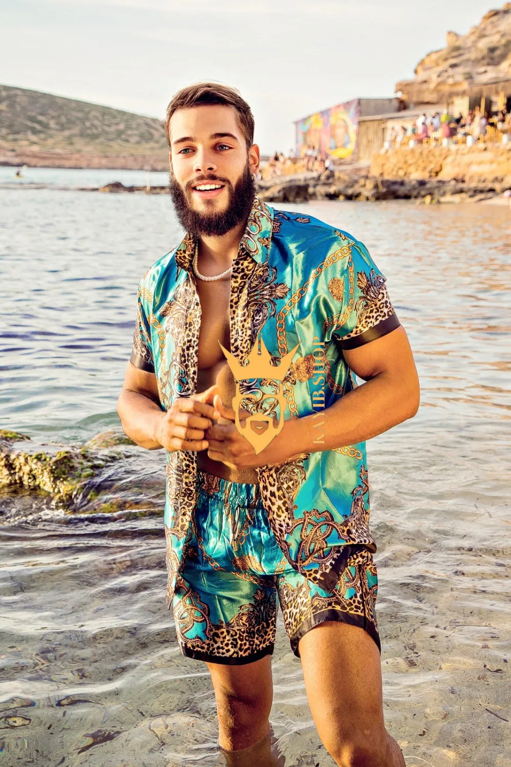 Men's Short Sleeve Floral Silk Button-Down Shirt Set - Elevate Your Summer Style with Luxurious Comfort and Tropical Appeal