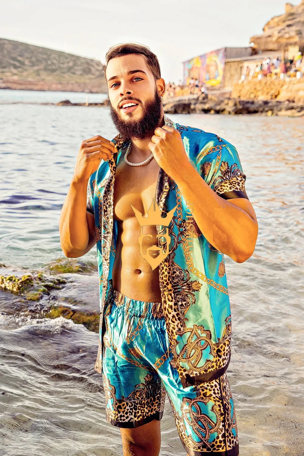 Men's Short Sleeve Floral Silk Button-Down Shirt Set - Elevate Your Summer Style with Luxurious Comfort and Tropical Appeal