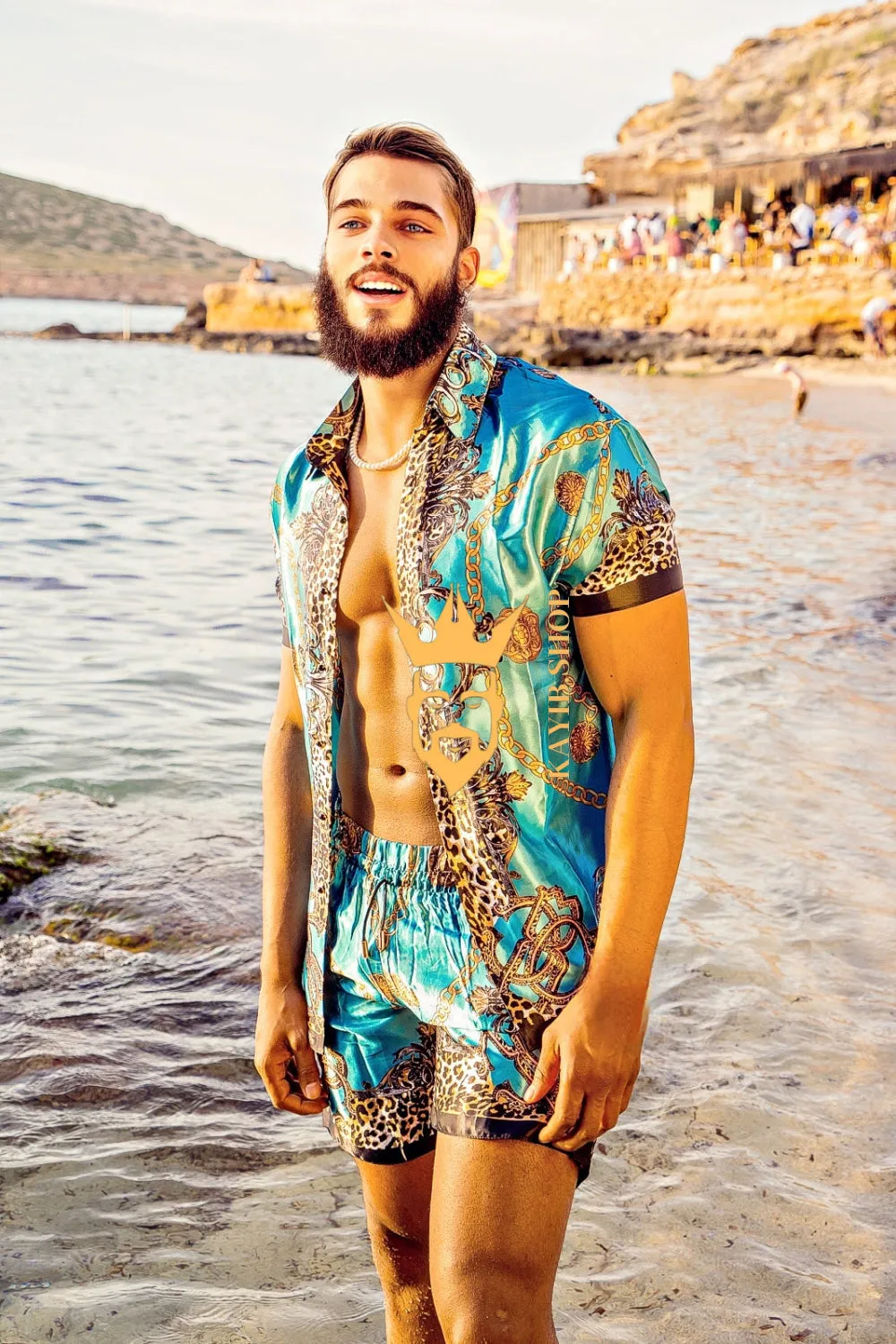 Men's Short Sleeve Floral Silk Button-Down Shirt Set - Elevate Your Summer Style with Luxurious Comfort and Tropical Appeal