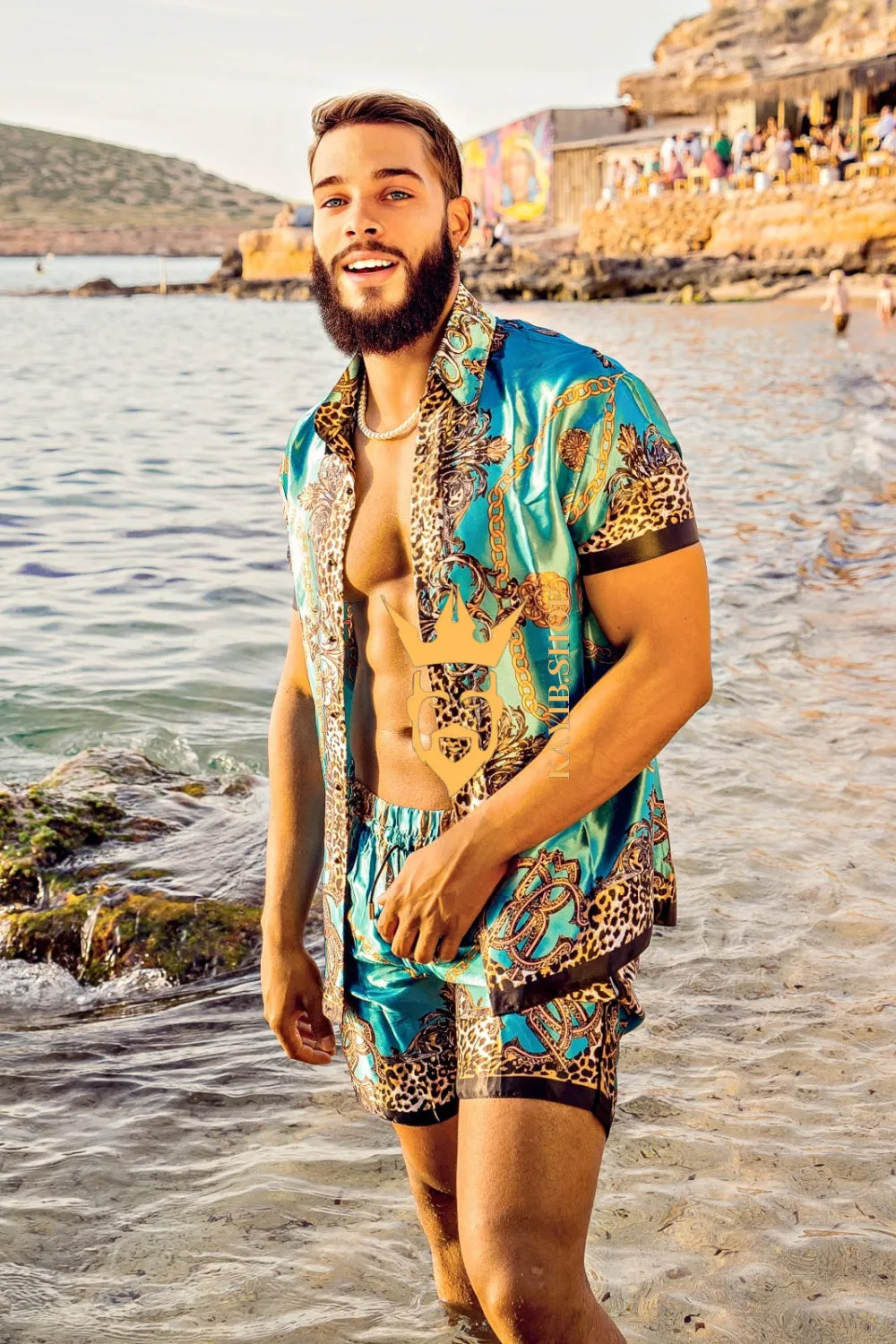 Men's Short Sleeve Floral Silk Button-Down Shirt Set - Elevate Your Summer Style with Luxurious Comfort and Tropical Appeal