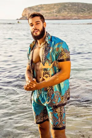 Men's Short Sleeve Floral Silk Button-Down Shirt Set - Elevate Your Summer Style with Luxurious Comfort and Tropical Appeal