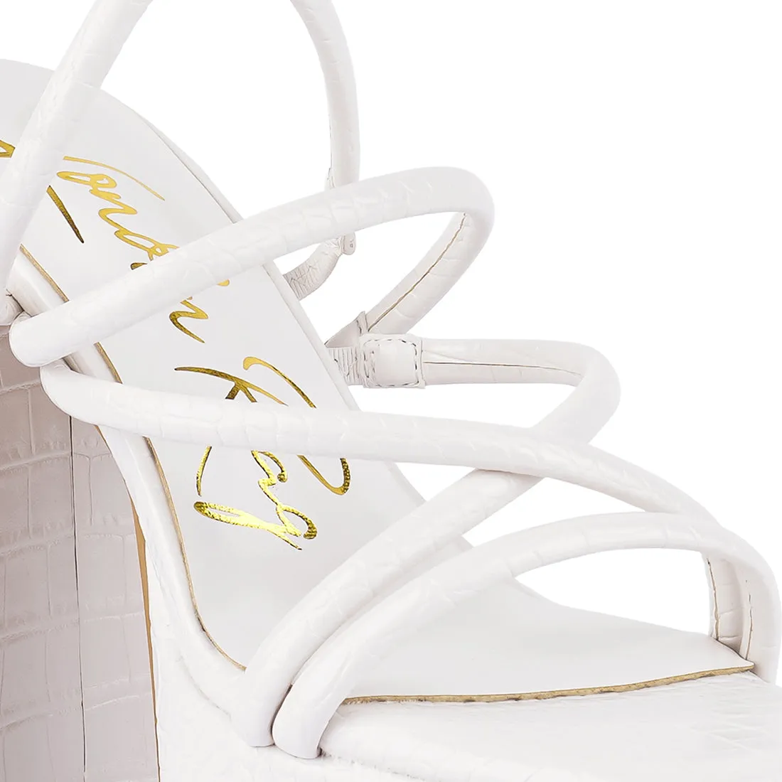 Off White Strappy Platform Chunky High Heels