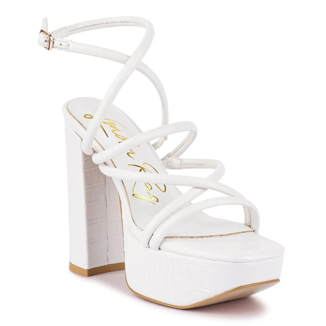 Off White Strappy Platform Chunky High Heels