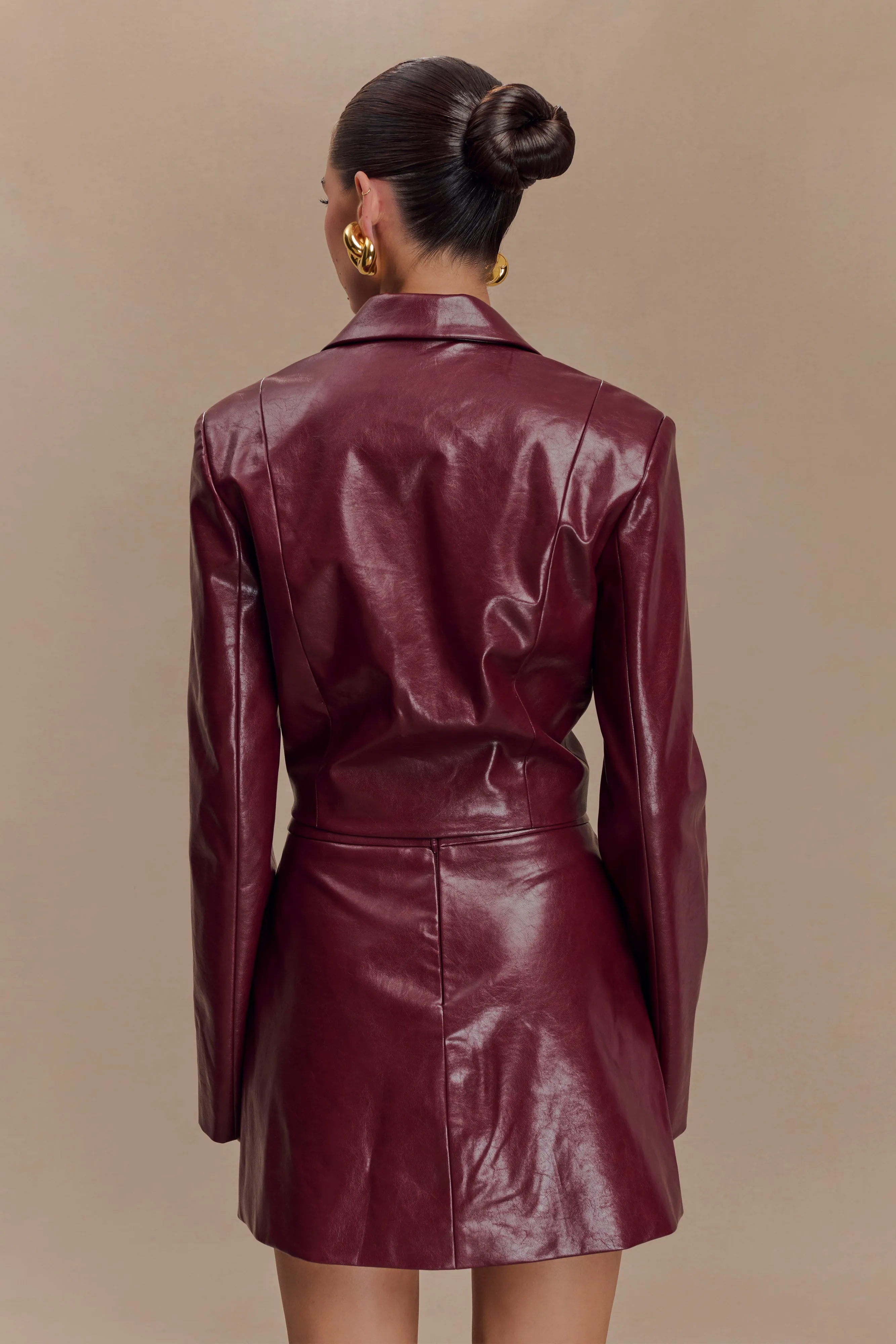 Oli Faux Leather Long Sleeve Top - Cherry Red