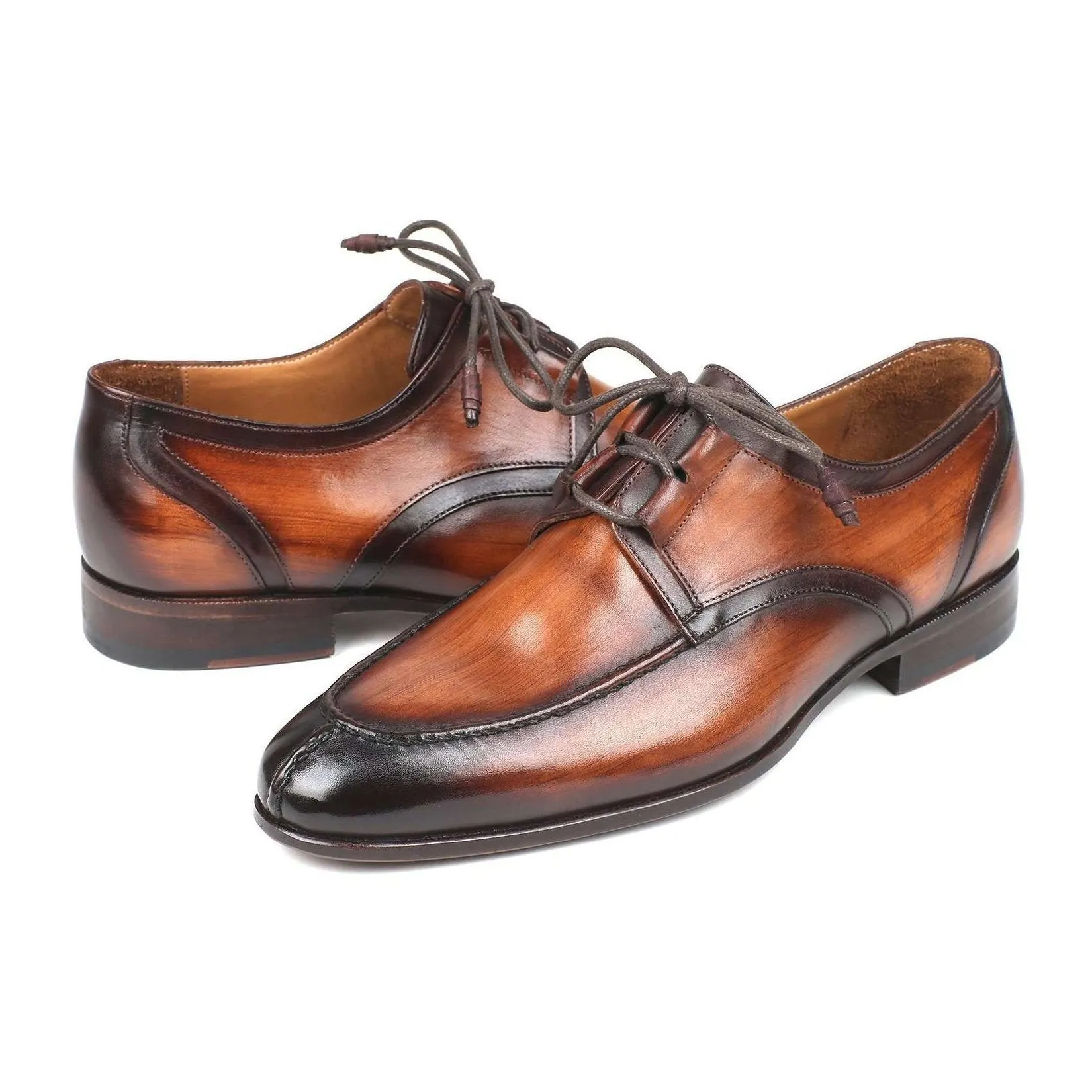 Paul Parkman Handmade Designer Shoes Ghillie Lacing Brown Burnished Dress Oxfords (PM5852)