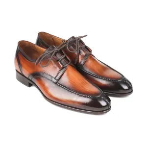 Paul Parkman Handmade Designer Shoes Ghillie Lacing Brown Burnished Dress Oxfords (PM5852)
