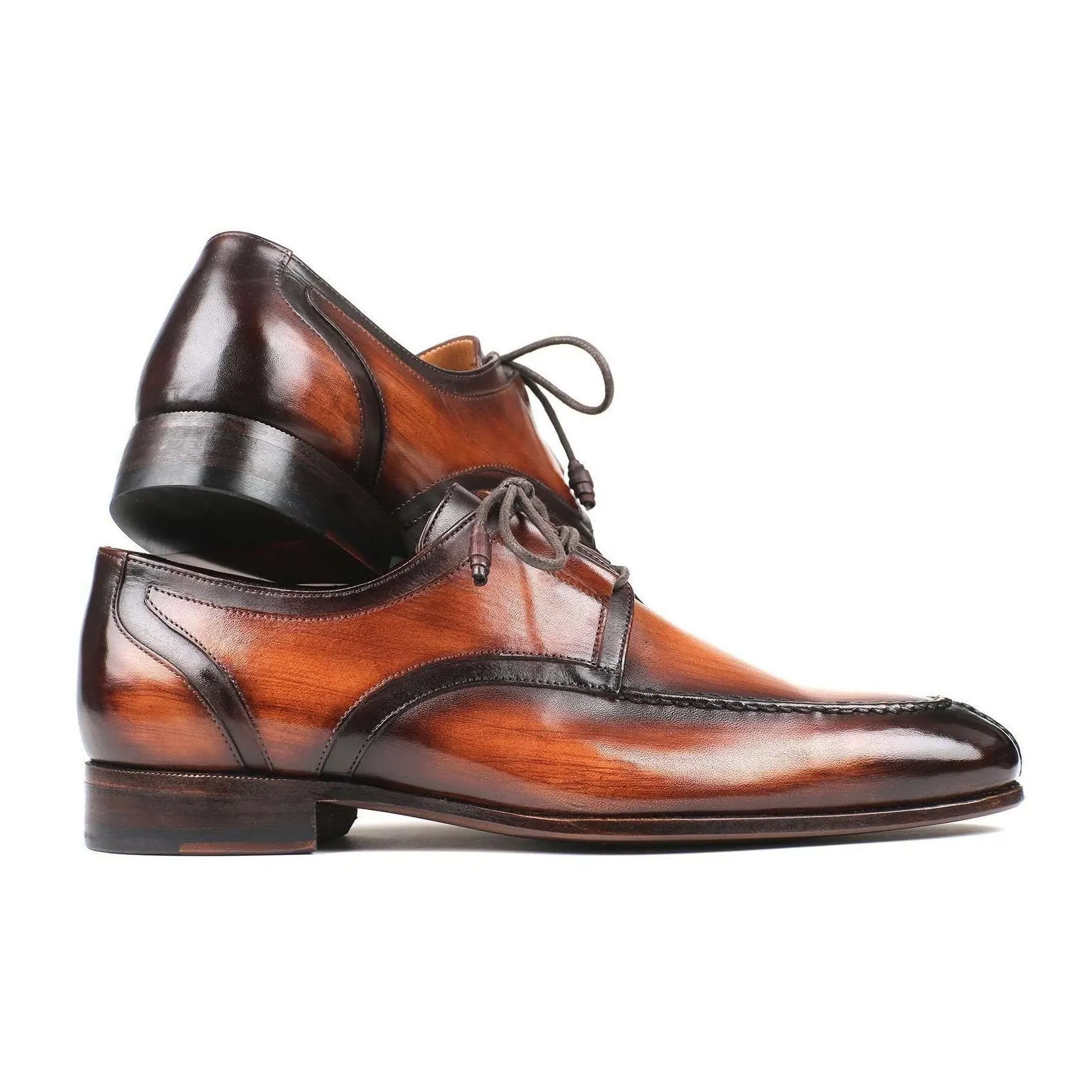 Paul Parkman Handmade Designer Shoes Ghillie Lacing Brown Burnished Dress Oxfords (PM5852)