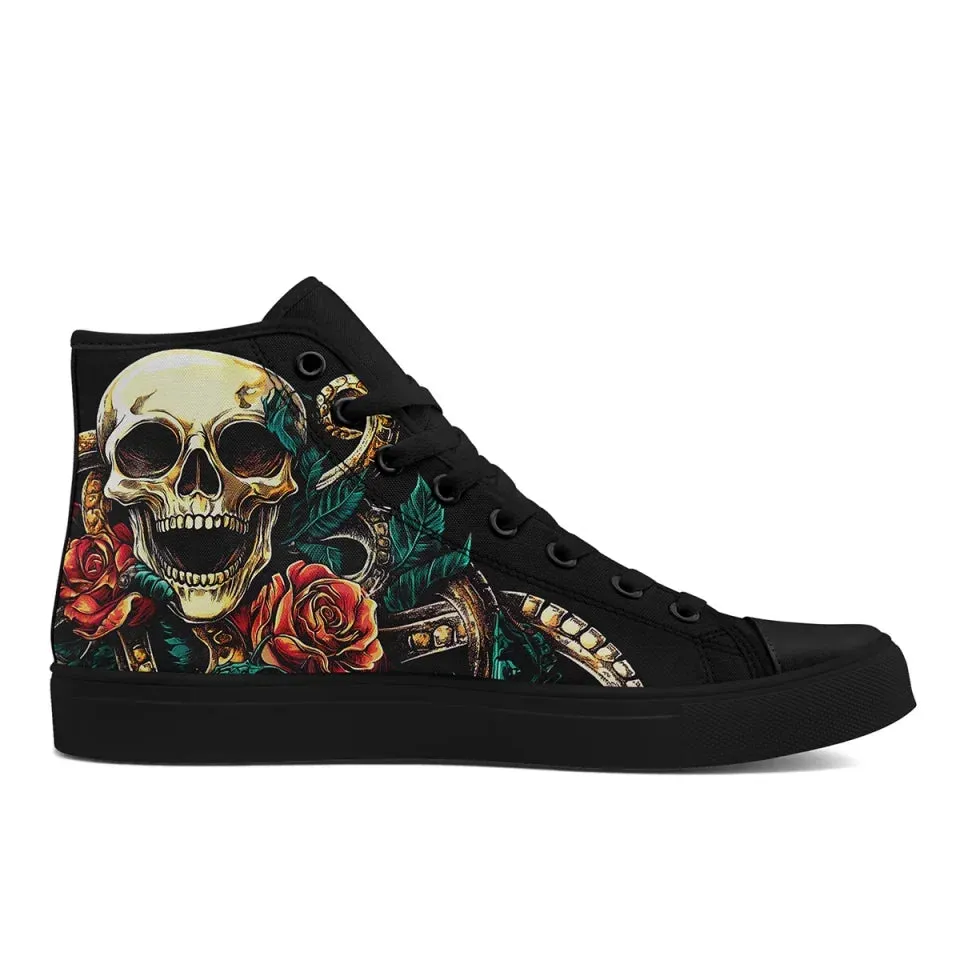 Personalized Skull Sneakers, Custom Gothic High Top Shoes, Stylish Walking Shoes