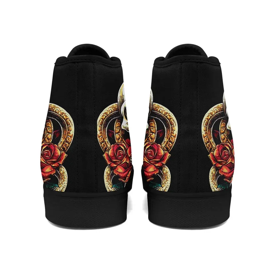 Personalized Skull Sneakers, Custom Gothic High Top Shoes, Stylish Walking Shoes
