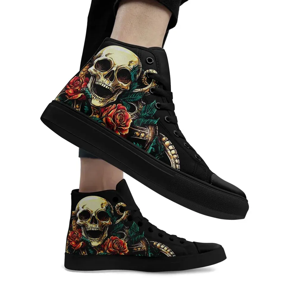 Personalized Skull Sneakers, Custom Gothic High Top Shoes, Stylish Walking Shoes