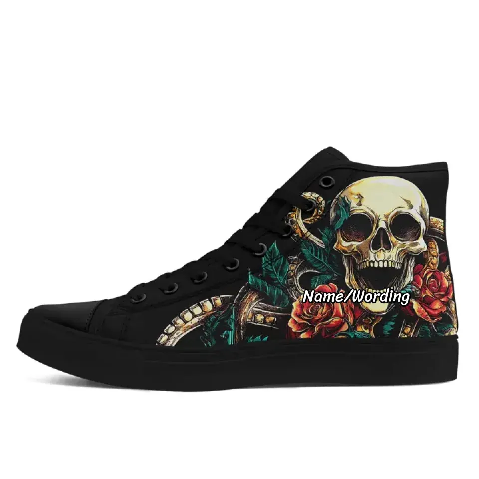 Personalized Skull Sneakers, Custom Gothic High Top Shoes, Stylish Walking Shoes
