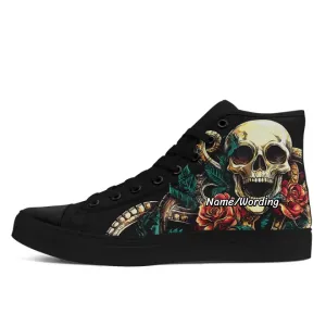Personalized Skull Sneakers, Custom Gothic High Top Shoes, Stylish Walking Shoes