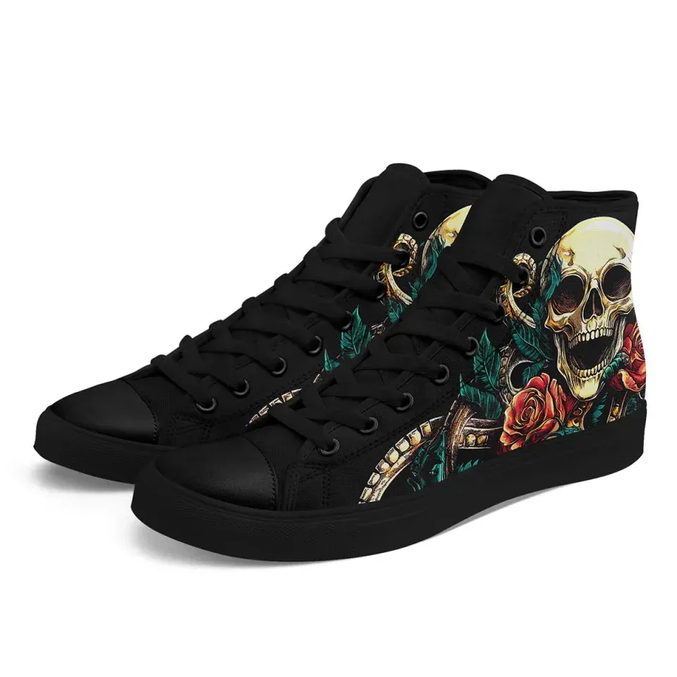 Personalized Skull Sneakers, Custom Gothic High Top Shoes, Stylish Walking Shoes