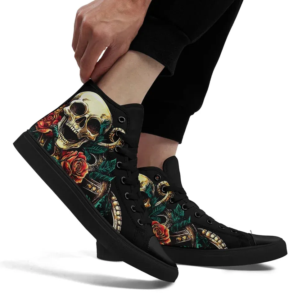 Personalized Skull Sneakers, Custom Gothic High Top Shoes, Stylish Walking Shoes