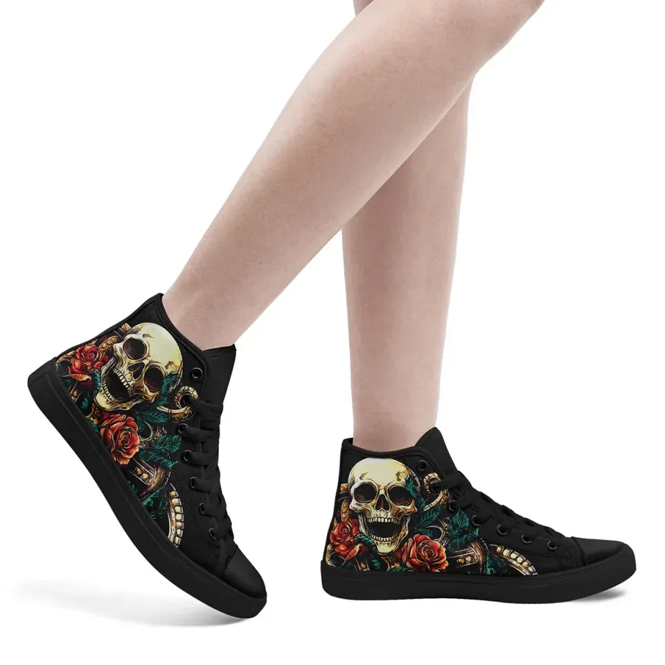 Personalized Skull Sneakers, Custom Gothic High Top Shoes, Stylish Walking Shoes