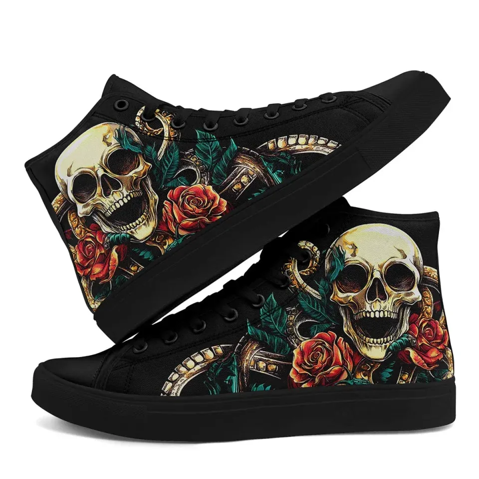 Personalized Skull Sneakers, Custom Gothic High Top Shoes, Stylish Walking Shoes