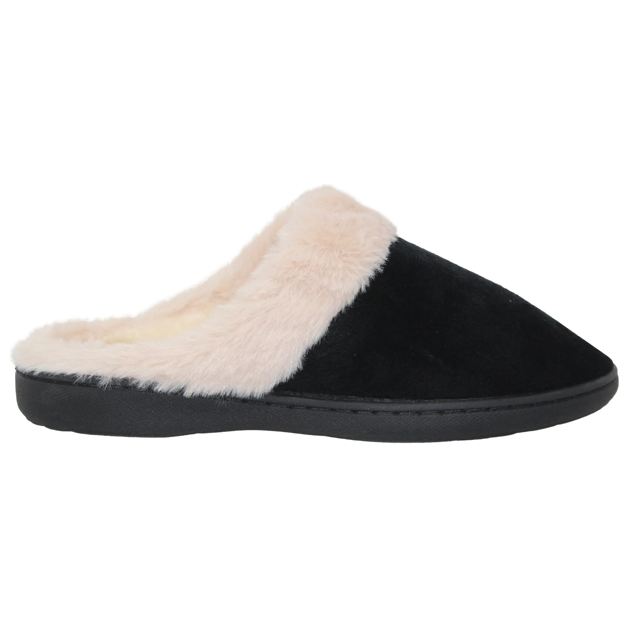 SOBEYO Women's Fuzzy Two-Tone Fur-Collar Clog Slippers Black