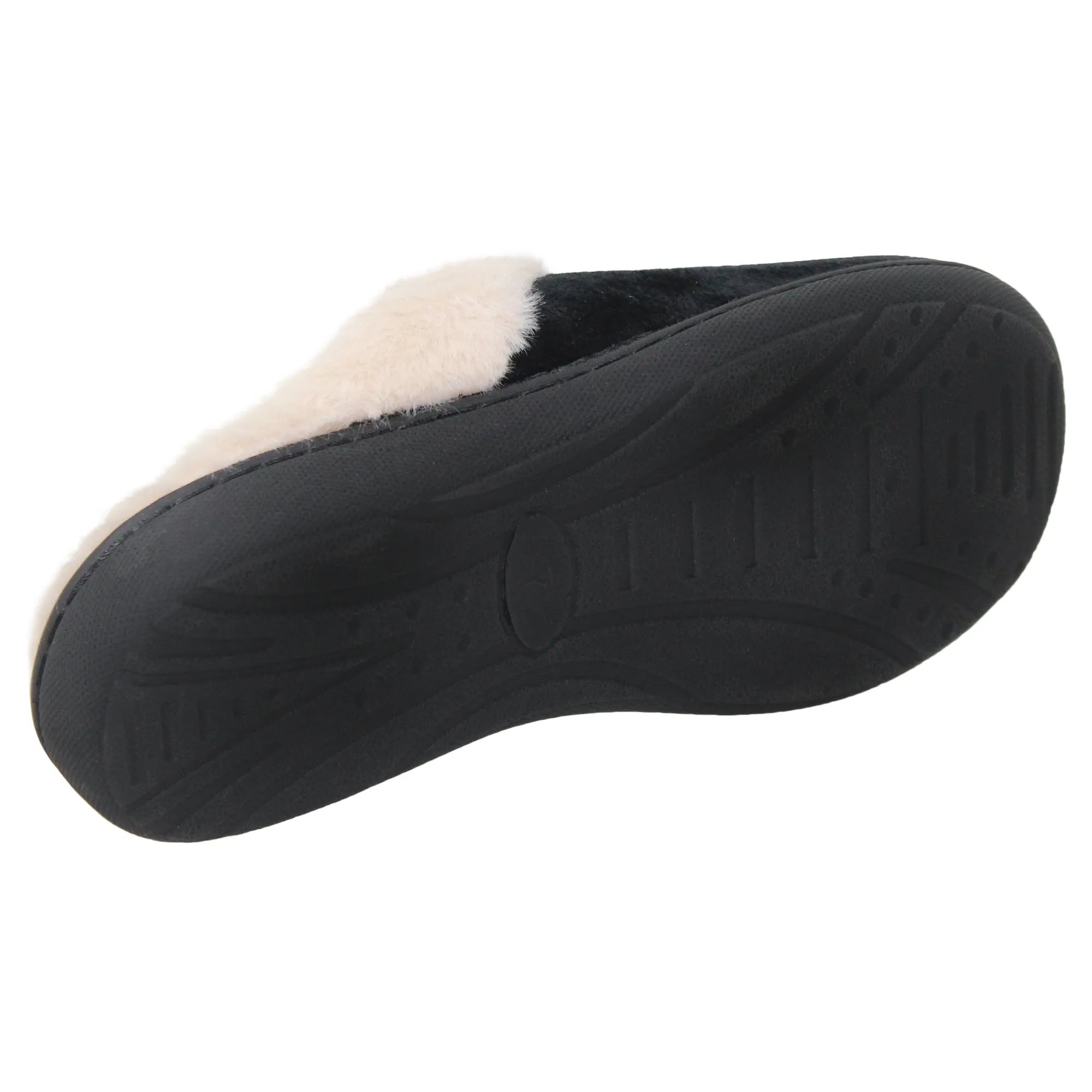 SOBEYO Women's Fuzzy Two-Tone Fur-Collar Clog Slippers Black