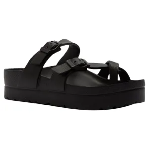SOBEYO Women's Strappy Platform Sandals Ring Toe Double Buckles Black