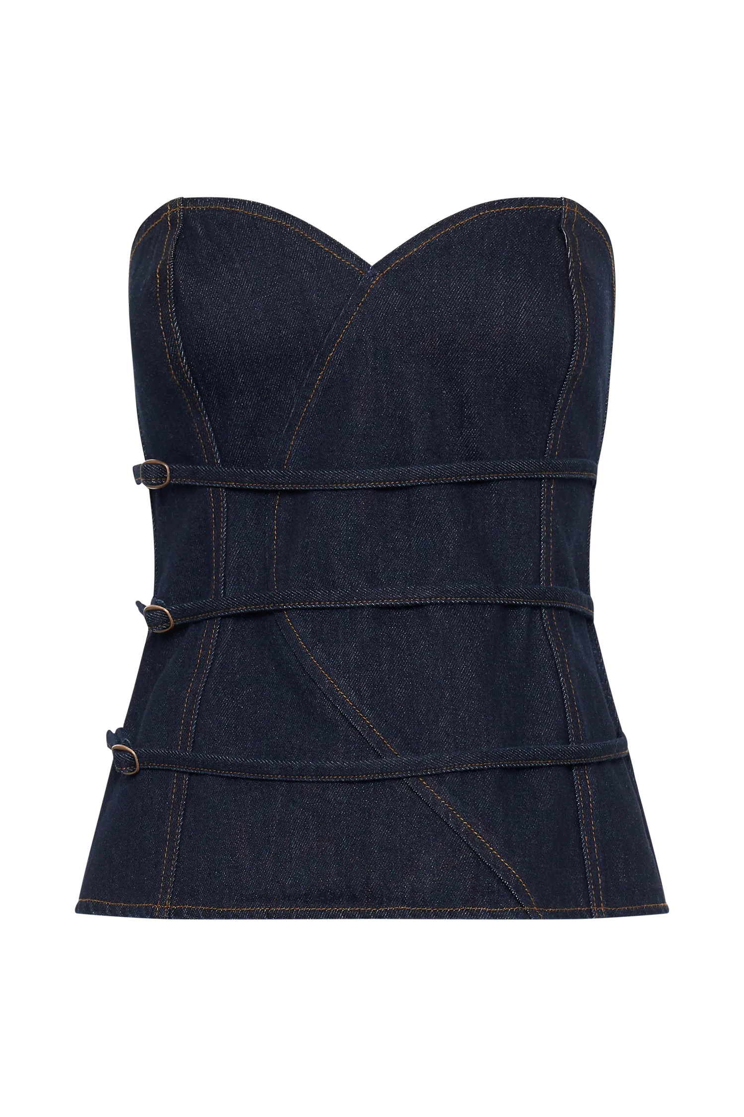 Sylas Strapless Buckle Denim Top - Indigo Blue