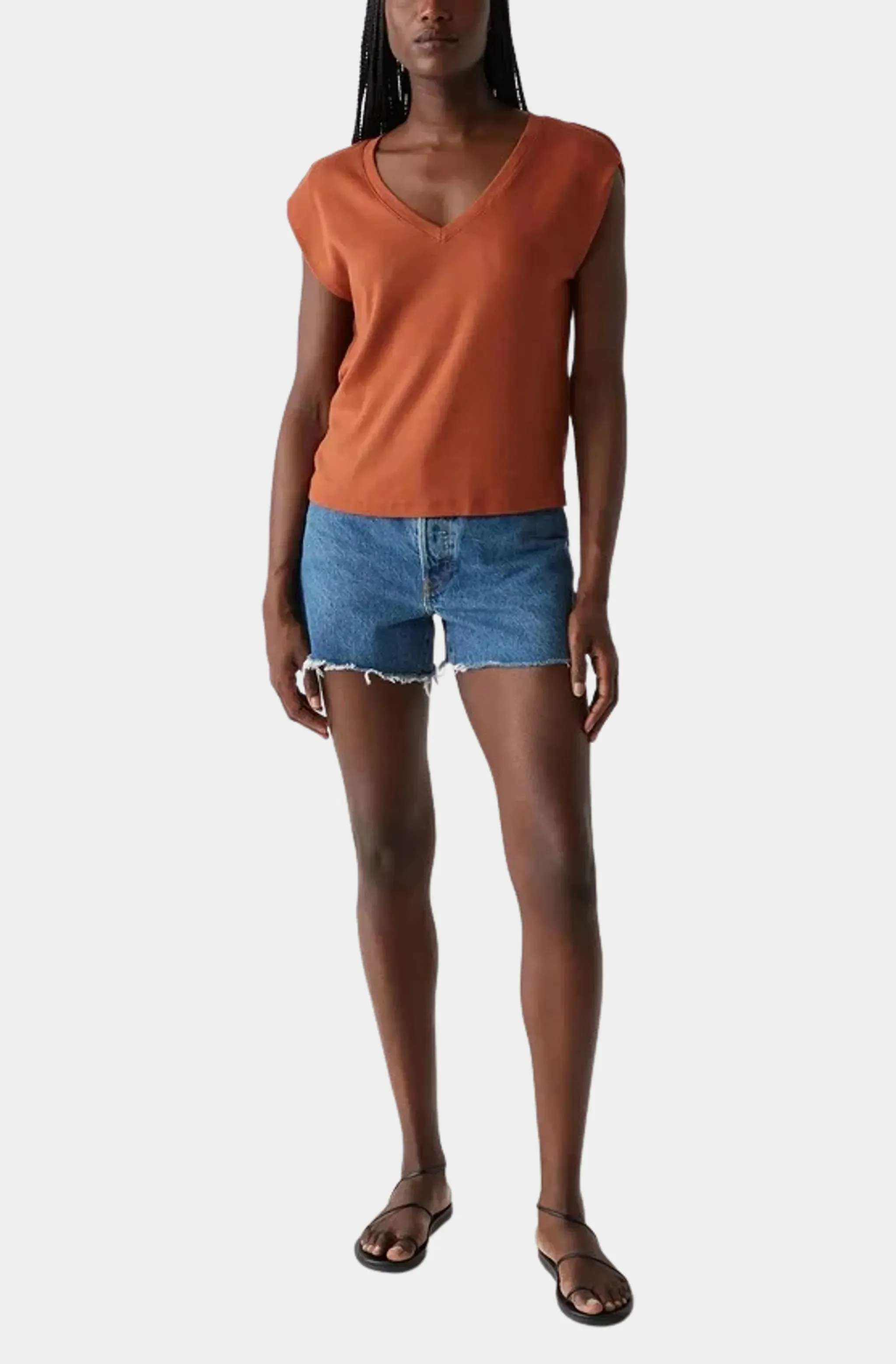 Tati V-Neck Power Shoulder Top