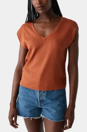 Tati V-Neck Power Shoulder Top