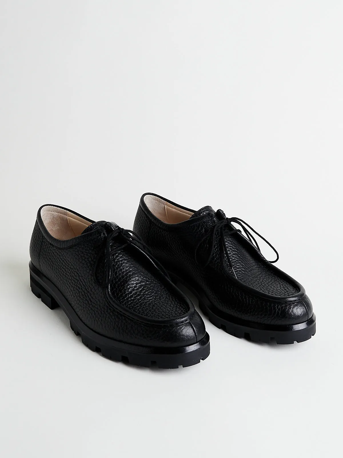 Textured Leather New Lace-Up Shoe in Black
