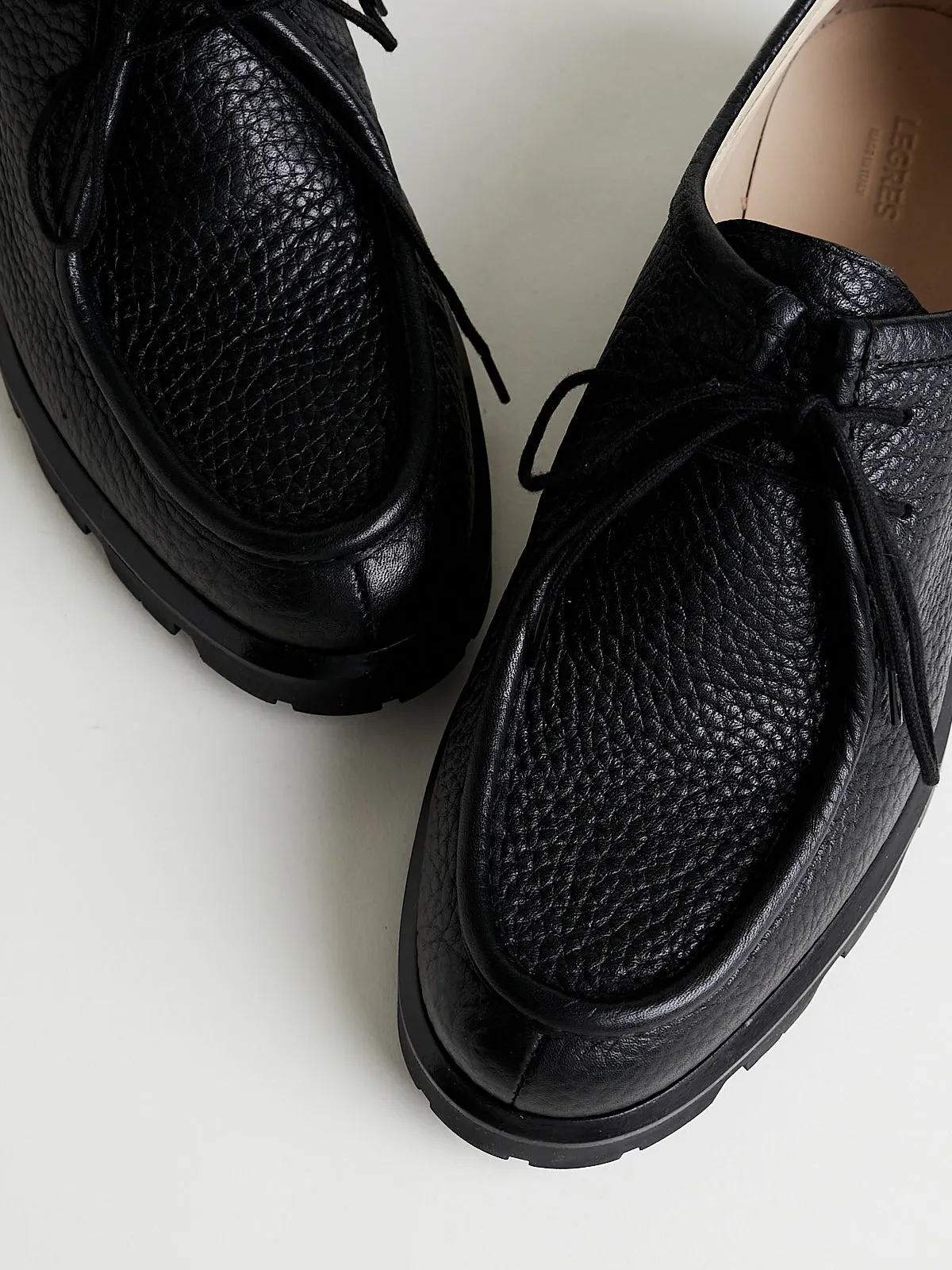 Textured Leather New Lace-Up Shoe in Black