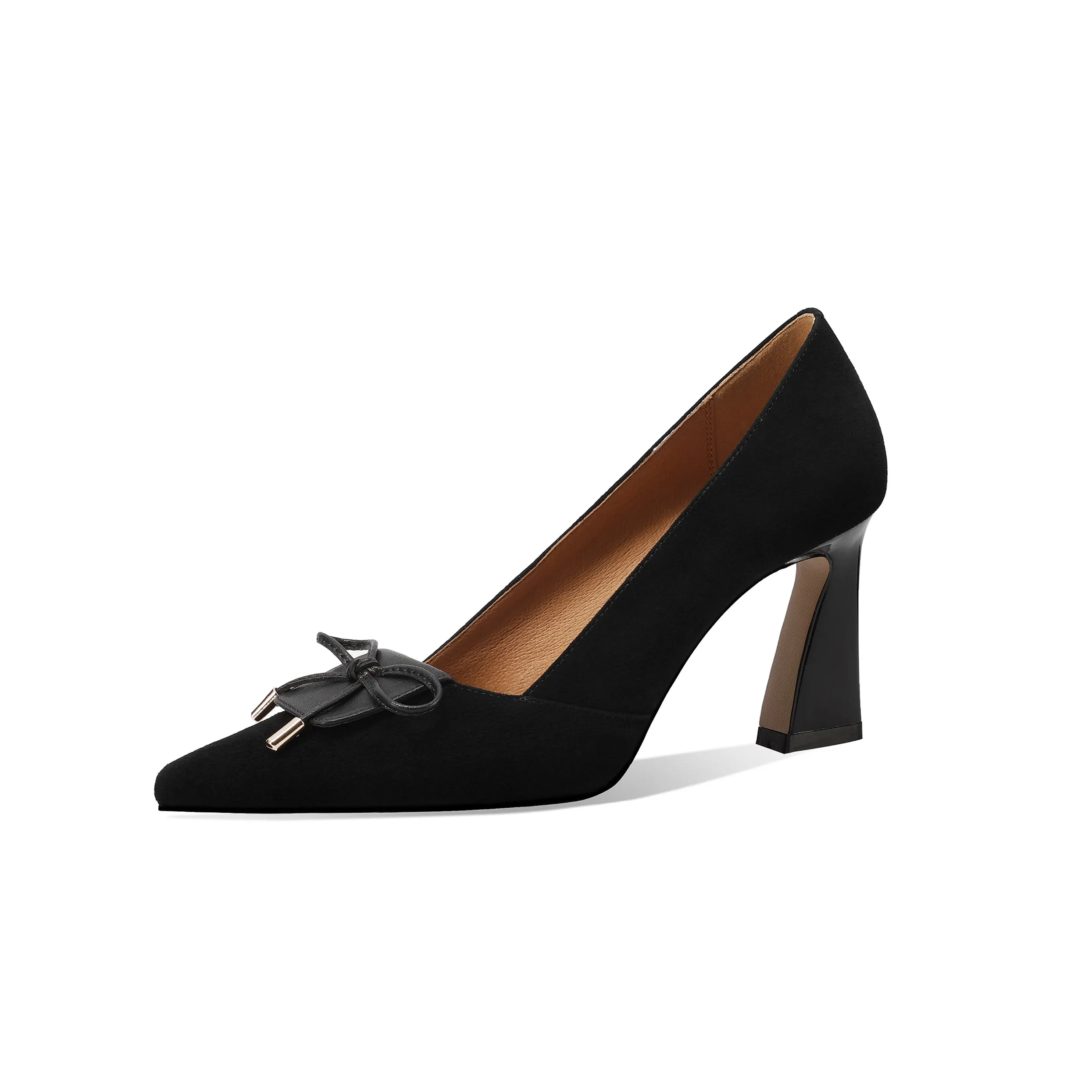 TinaCus Women's Handmade Suede Leather Cute Bowtie Pointed Toe Spool Heel Pumps Shoes