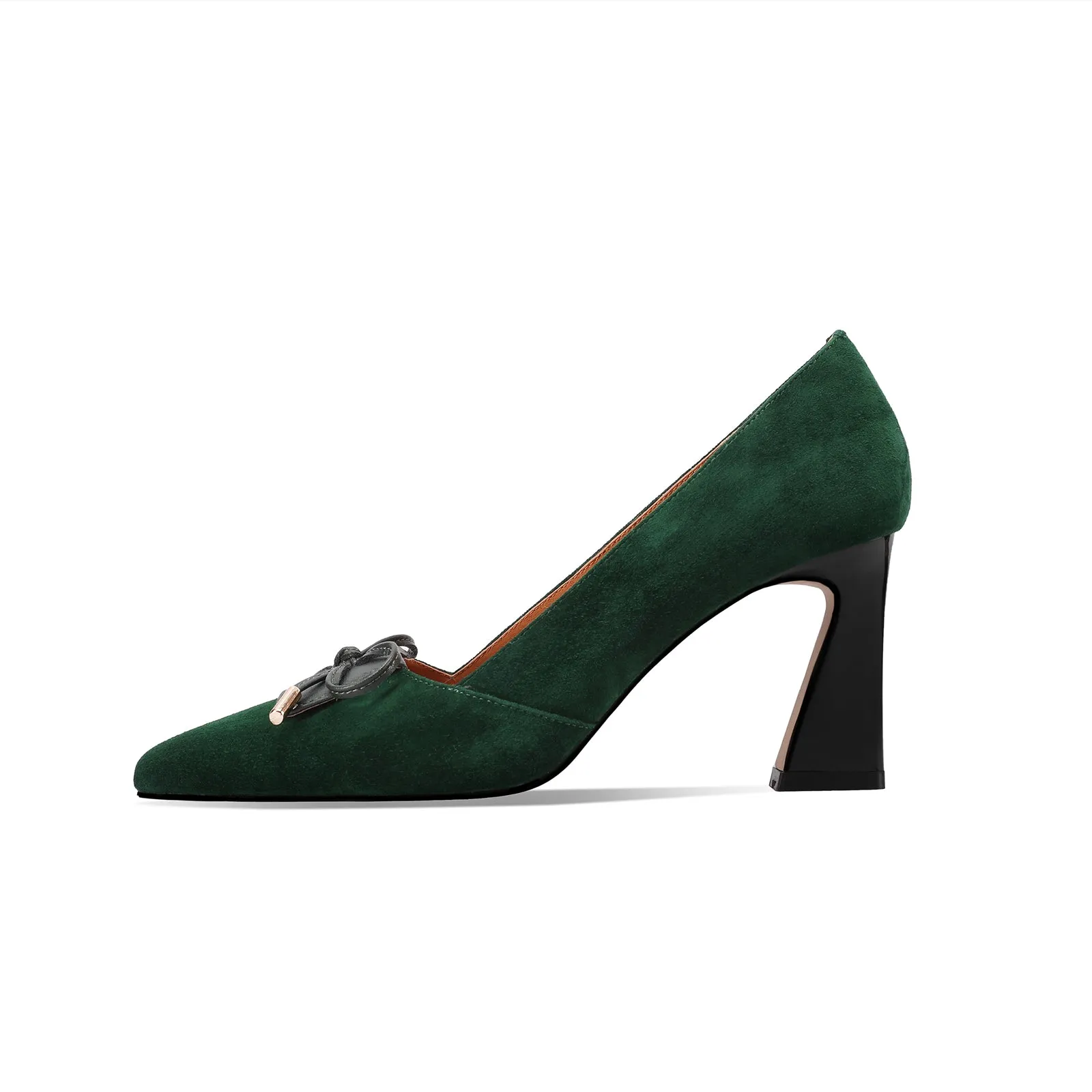 TinaCus Women's Handmade Suede Leather Cute Bowtie Pointed Toe Spool Heel Pumps Shoes