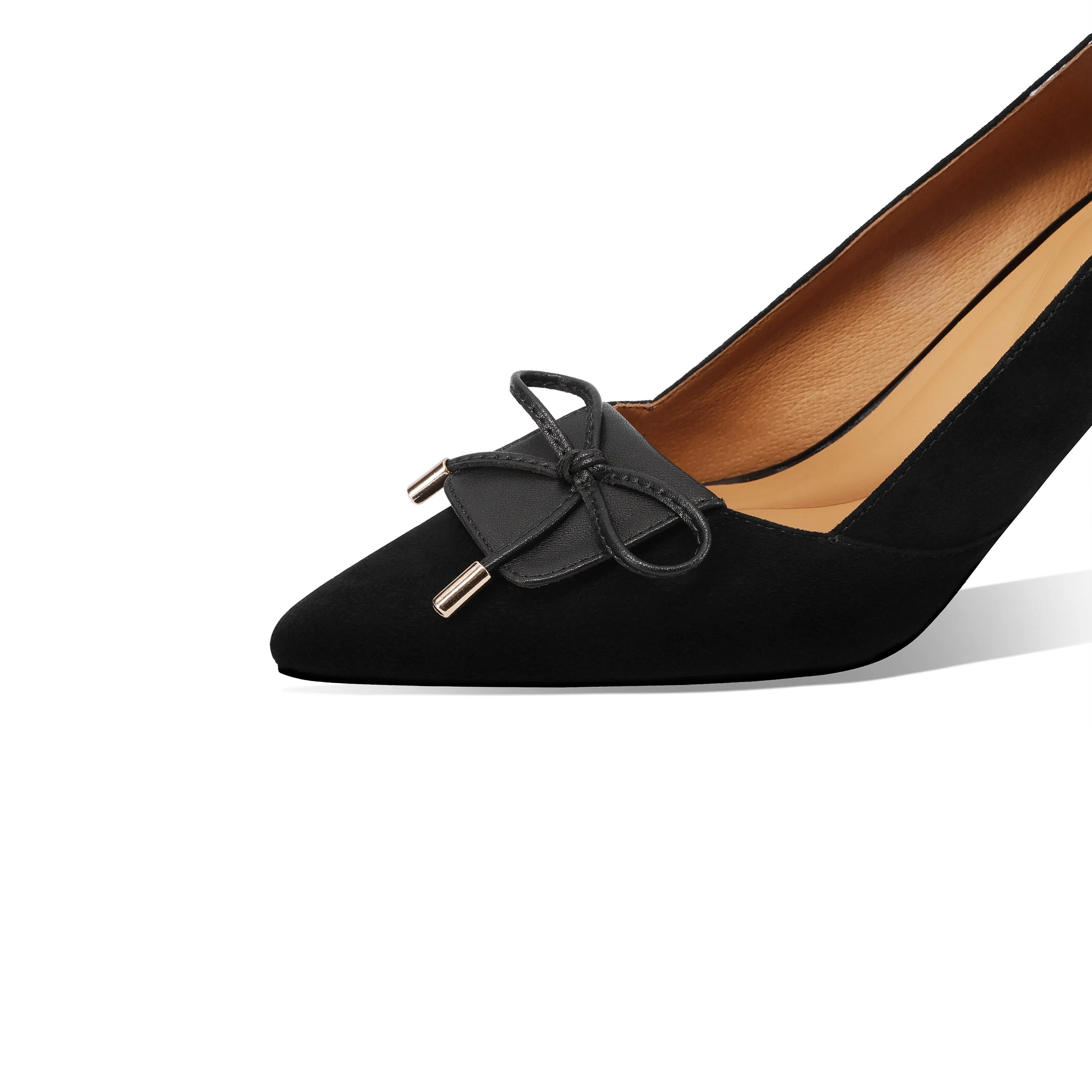TinaCus Women's Handmade Suede Leather Cute Bowtie Pointed Toe Spool Heel Pumps Shoes
