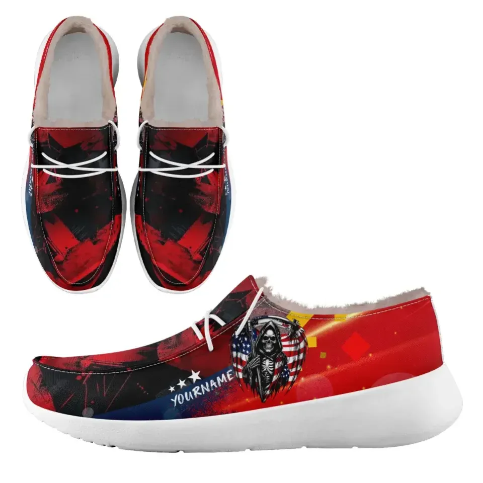 Unique Gift,Personalized Flag Sneakers, Custom Patriotic Fur Lining Loafer Shoes, Best Gift for Vateran.FN042-24020295-9w
