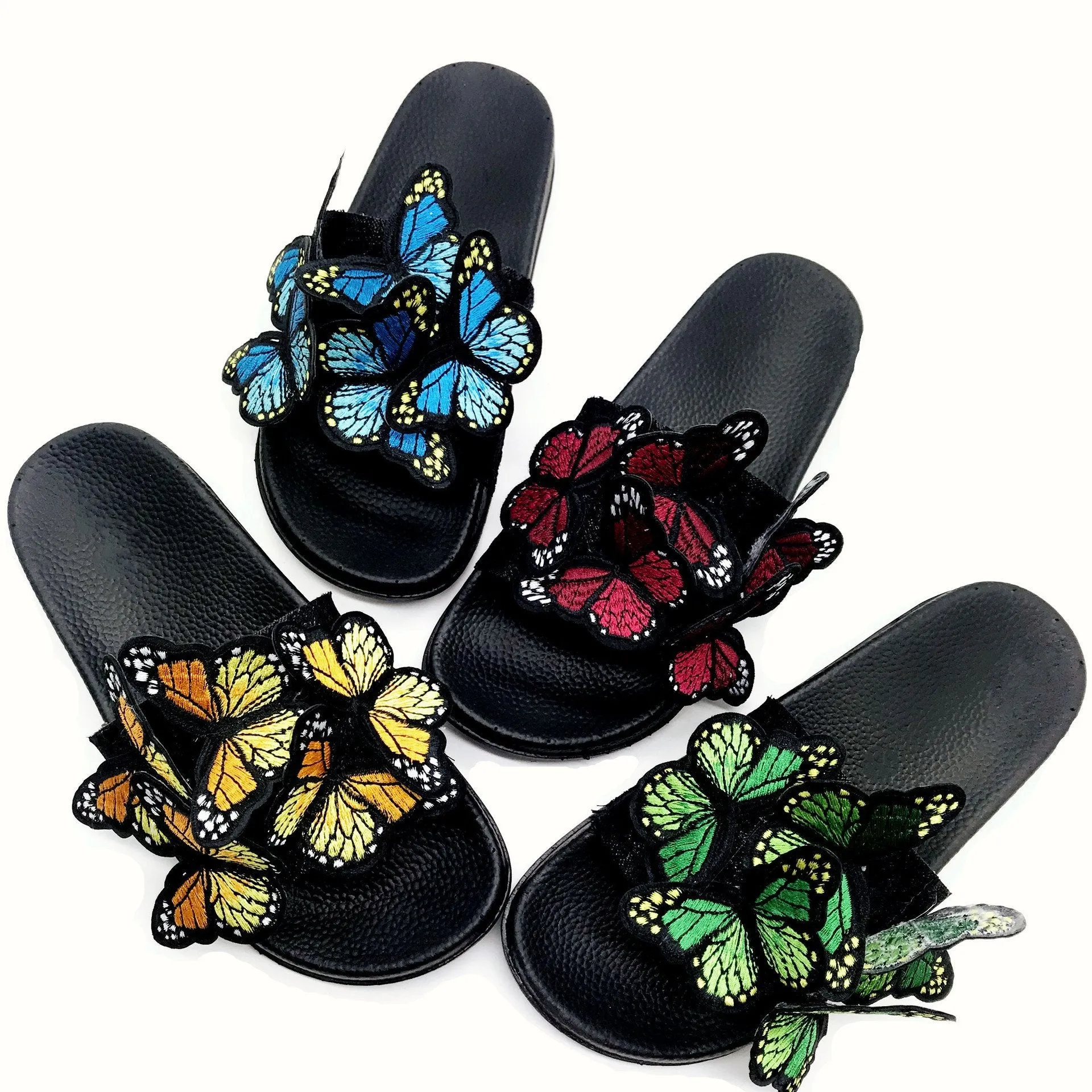 Women butterfly peep toe flat 
summer casual beach slide sandals
