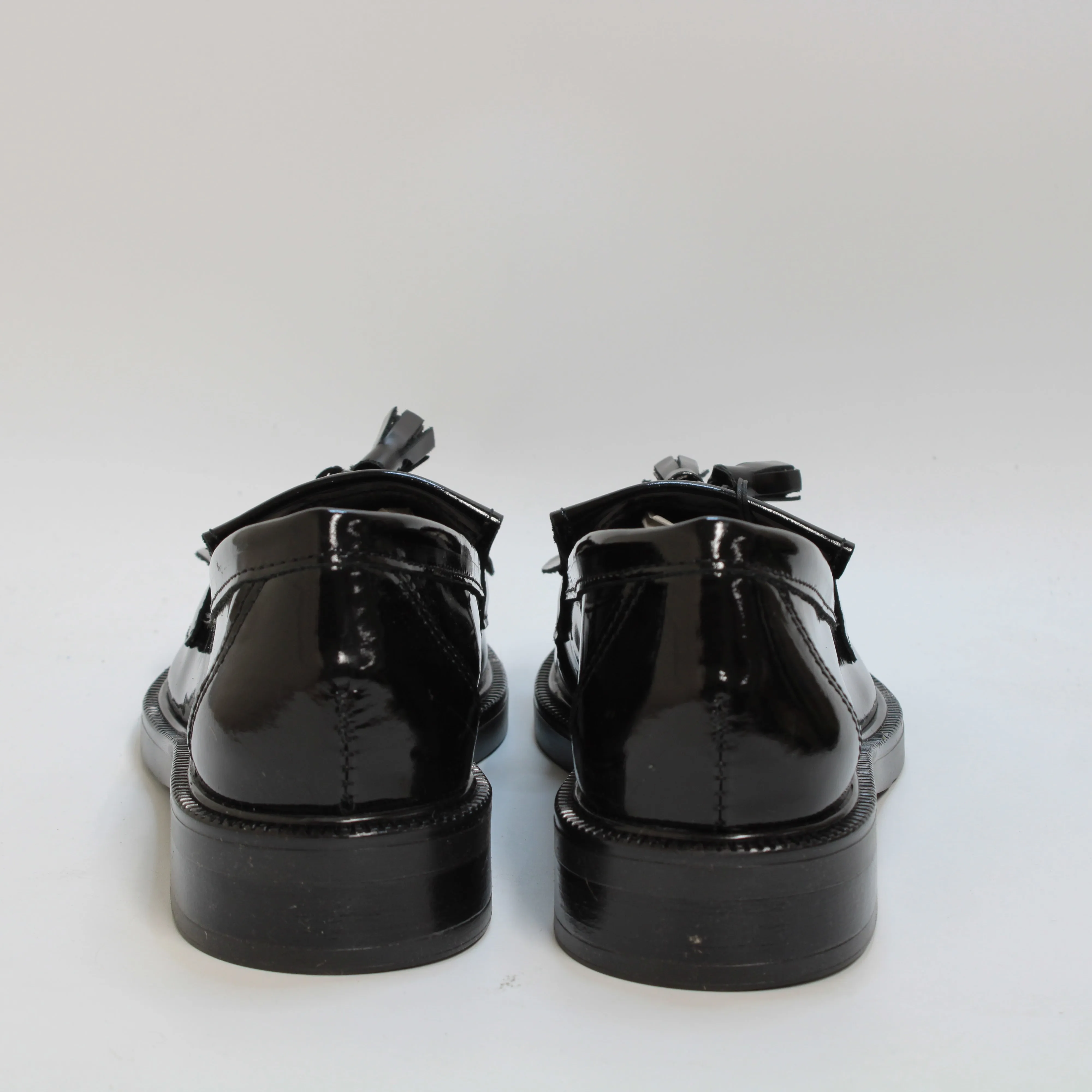 Womens Office Fizzy Tassel Fringe Loafers Black Patent Leather