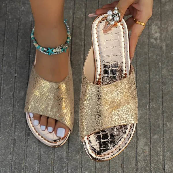Women's Stylish Casual Flat Snake Print Beach Slippers 49980251S